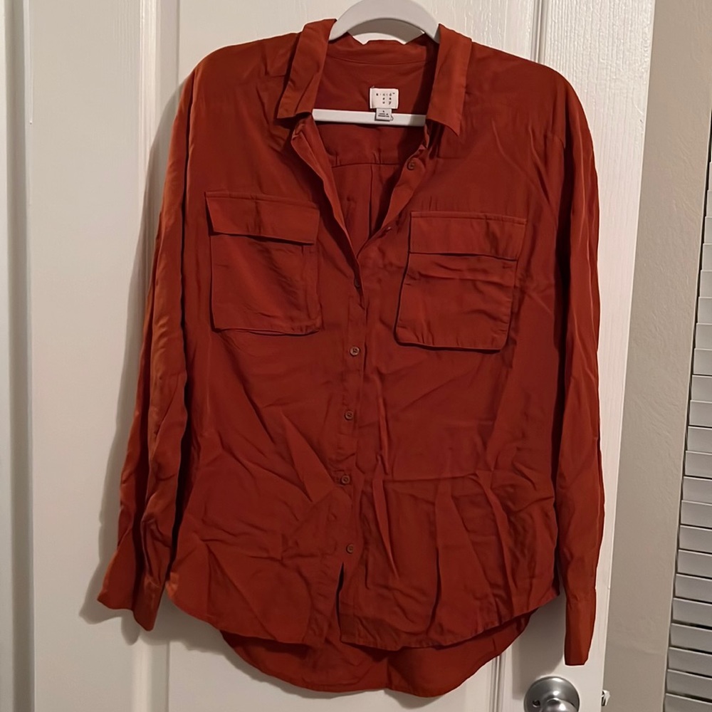 a new day Rust Button-Up Blouse